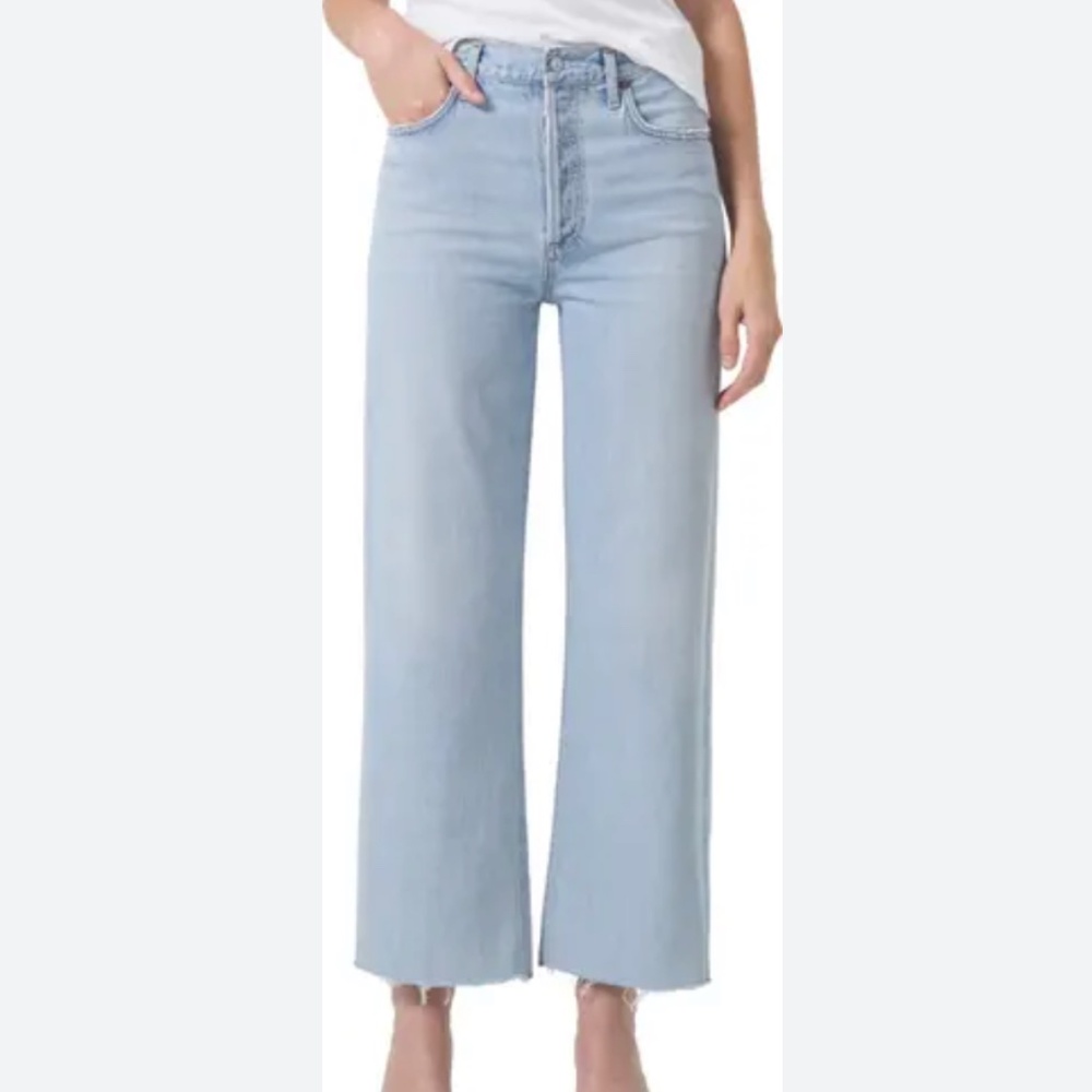 AGOLDE Ren High Rise Straight Jeans Size 25 Light Wash Raw Hem